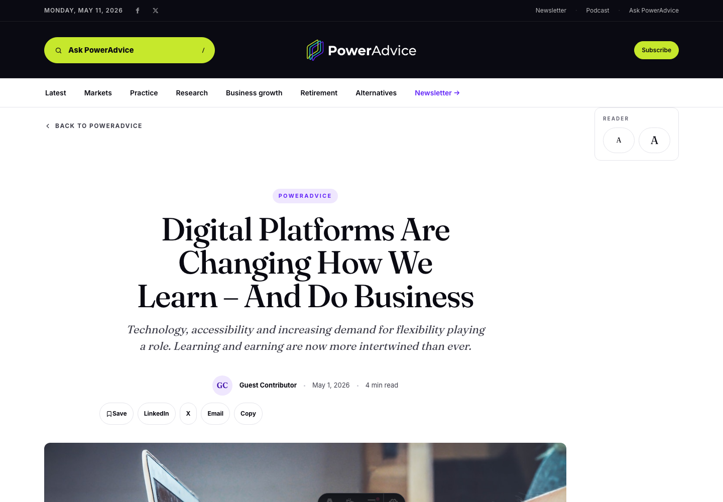 Article reader with saved article state