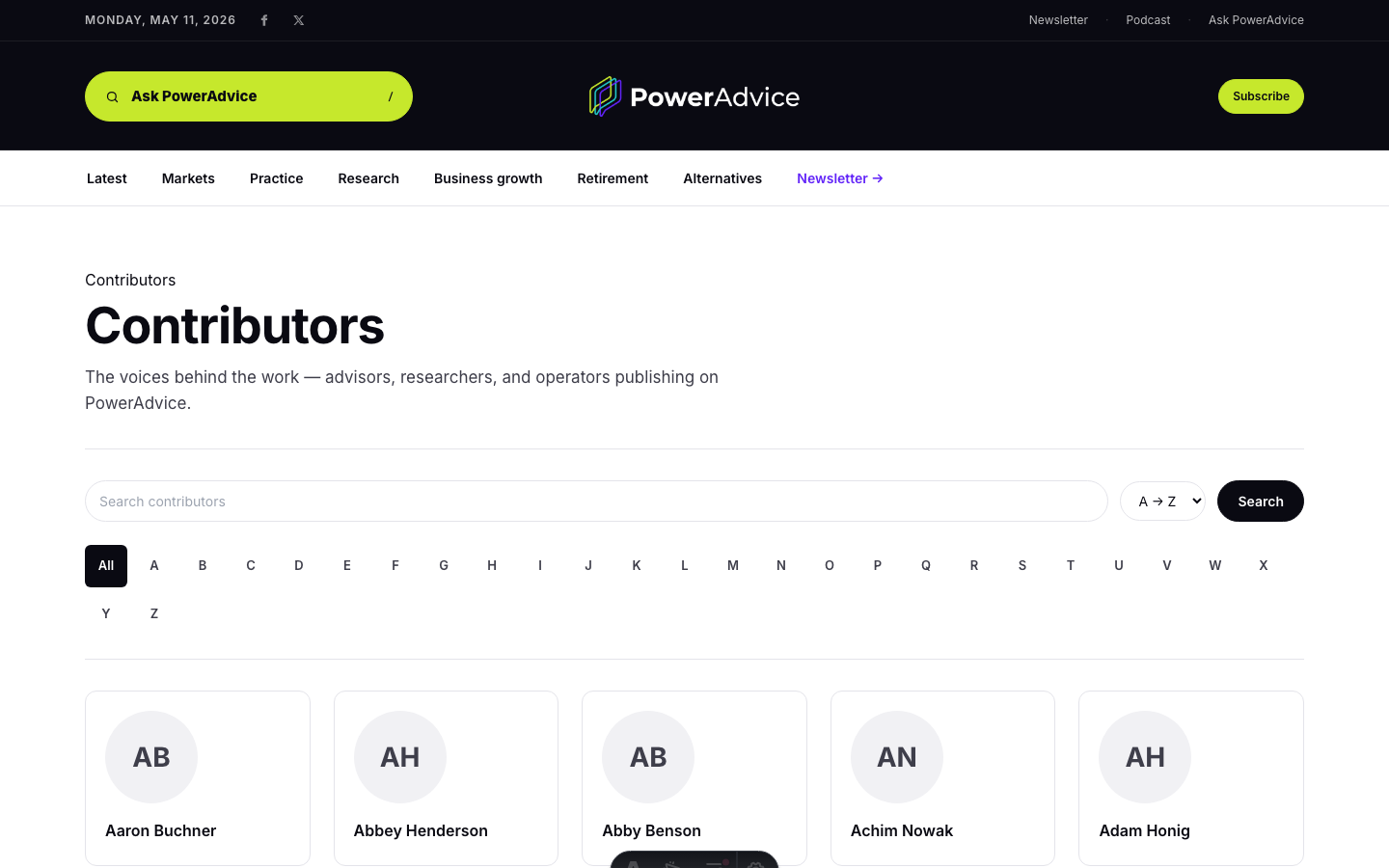Contributor directory search results