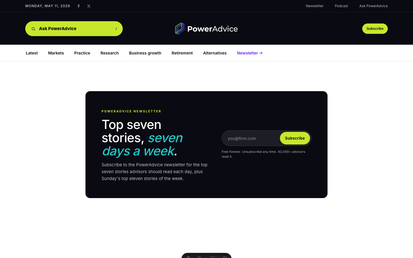 PowerAdvice newsletter subscription page