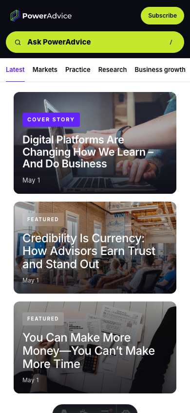 Mobile PowerAdvice homepage
