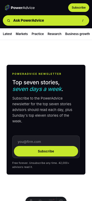 Mobile PowerAdvice subscribe page