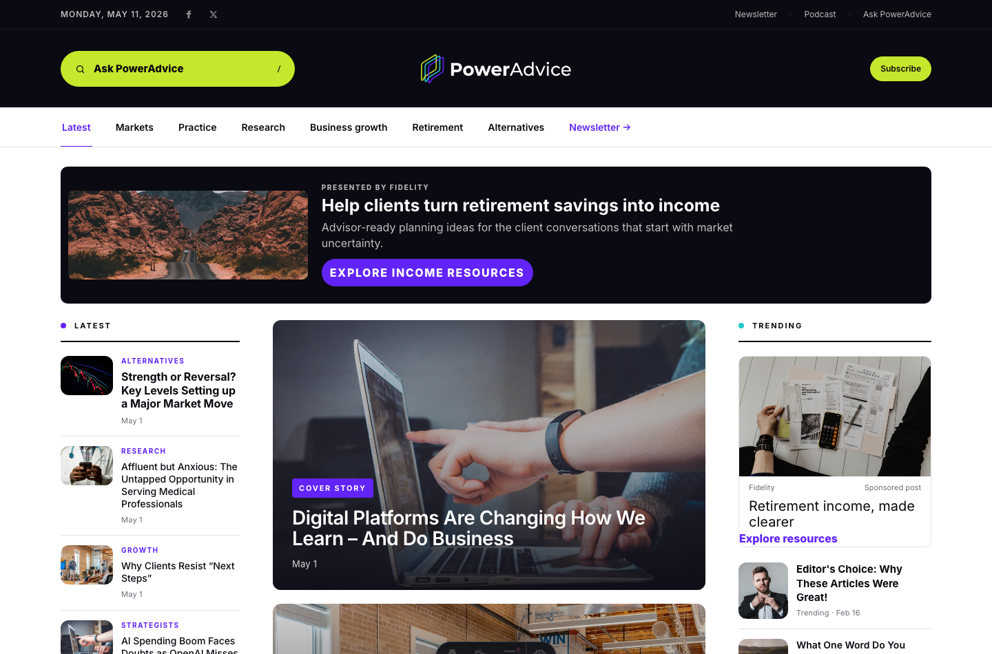 Fidelity sponsored post on the PowerAdvice homepage