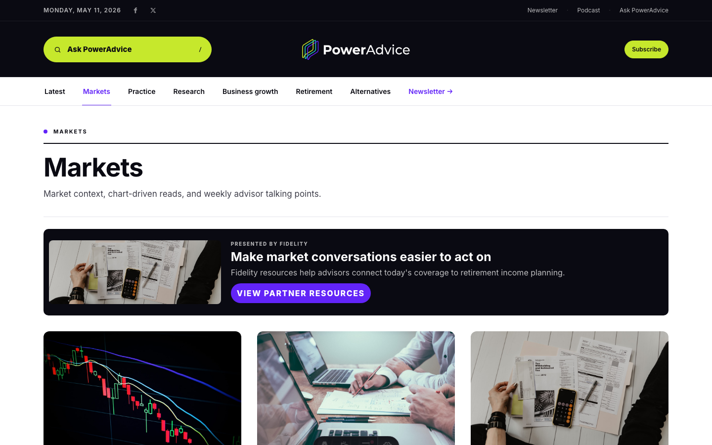 Markets channel with a top sponsor placement